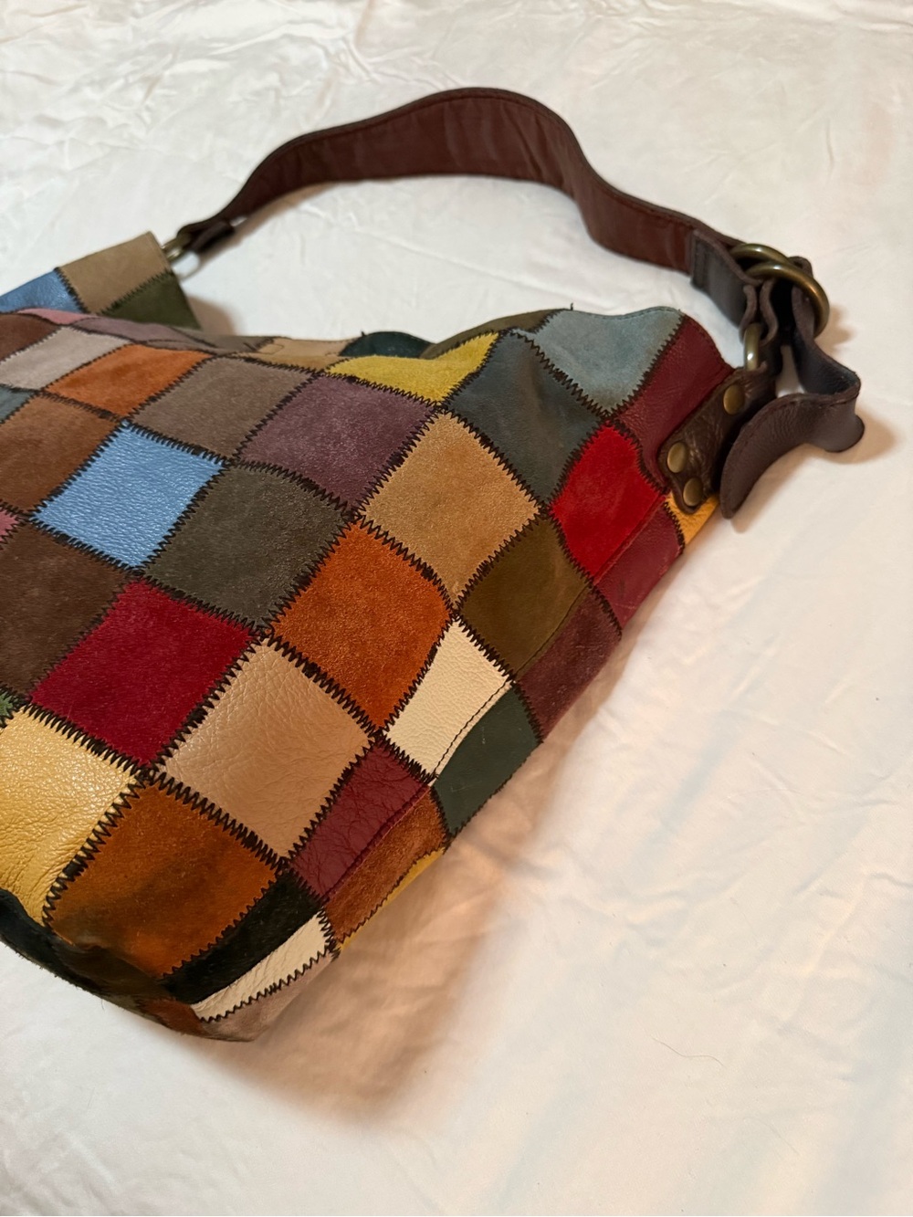Rare Ugly Betty Y2K Lucky Brand Leather Suede Patchwork Hobo Bag - Seen on TV - Picture 3 of 12